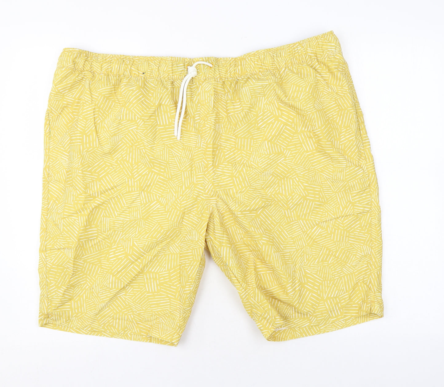 Marks and Spencer Mens Yellow Geometric Polyester Bermuda Shorts Size 3XL L10 in Regular Drawstring - Swim Shorts