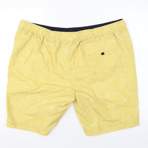 Marks and Spencer Mens Yellow Geometric Polyester Bermuda Shorts Size 3XL L10 in Regular Drawstring - Swim Shorts