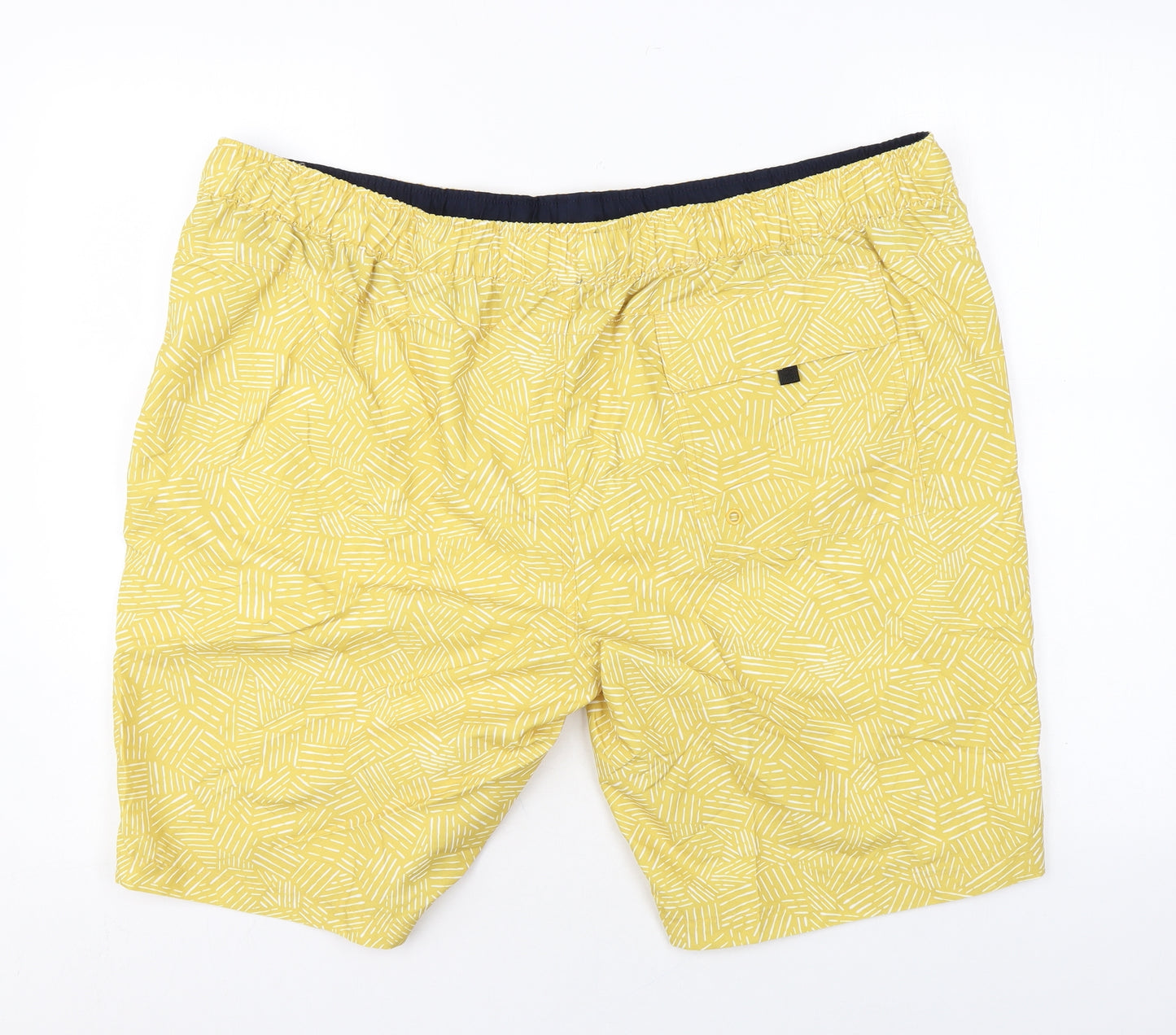 Marks and Spencer Mens Yellow Geometric Polyester Bermuda Shorts Size 3XL L10 in Regular Drawstring - Swim Shorts