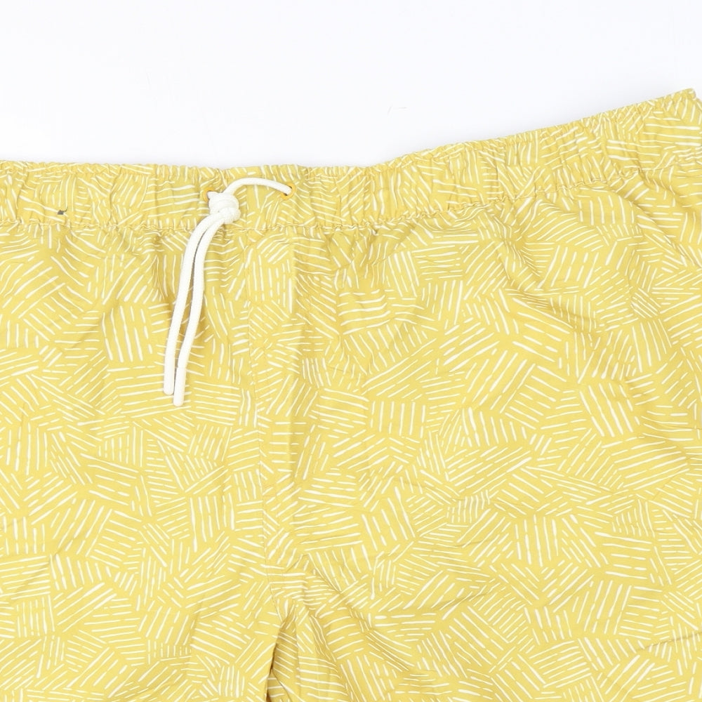 Marks and Spencer Mens Yellow Geometric Polyester Bermuda Shorts Size 3XL L10 in Regular Drawstring - Swim Shorts