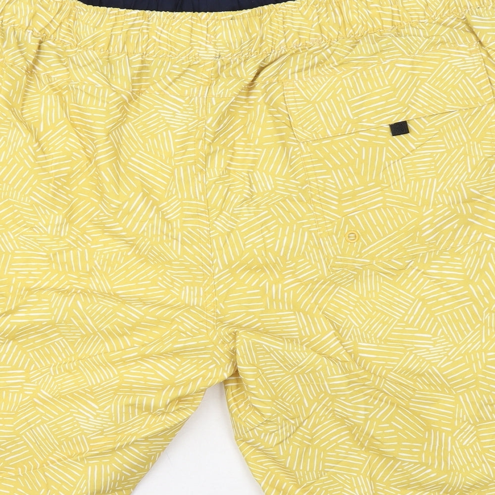 Marks and Spencer Mens Yellow Geometric Polyester Bermuda Shorts Size 3XL L10 in Regular Drawstring - Swim Shorts