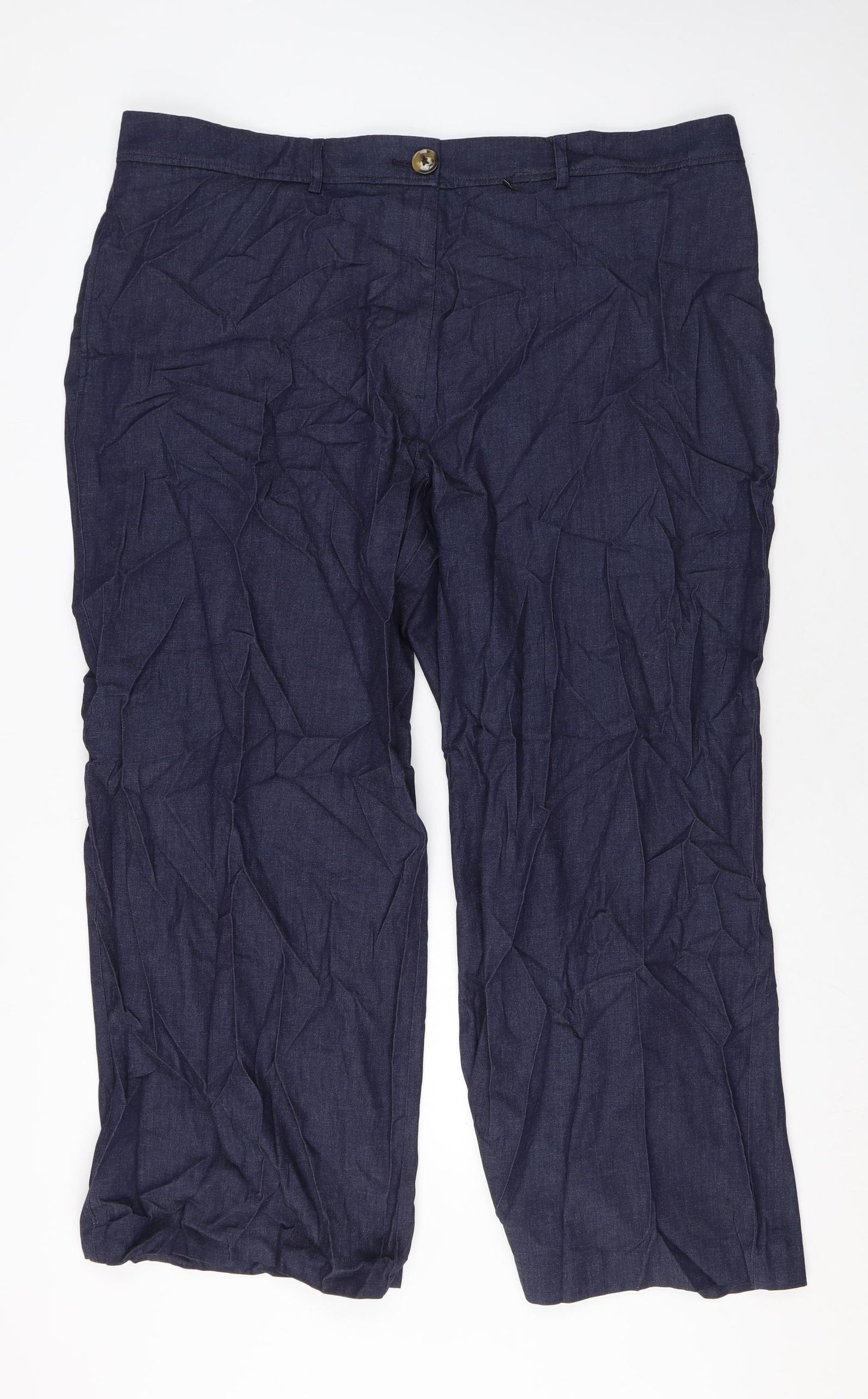 Marks and Spencer Womens Blue Cotton Trousers Size 22 L26 in Regular Zip