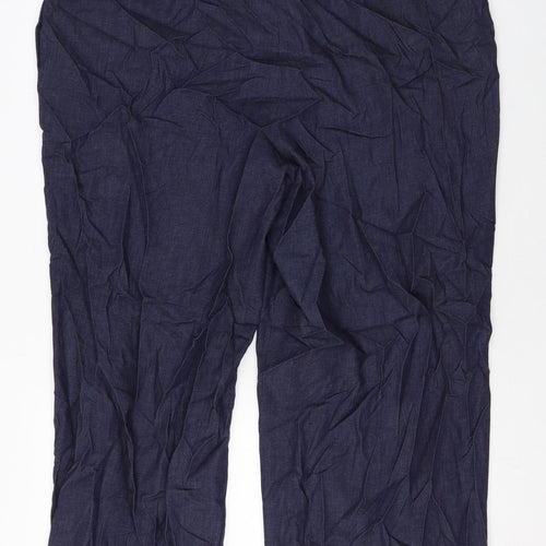 Marks and Spencer Womens Blue Cotton Trousers Size 22 L26 in Regular Zip