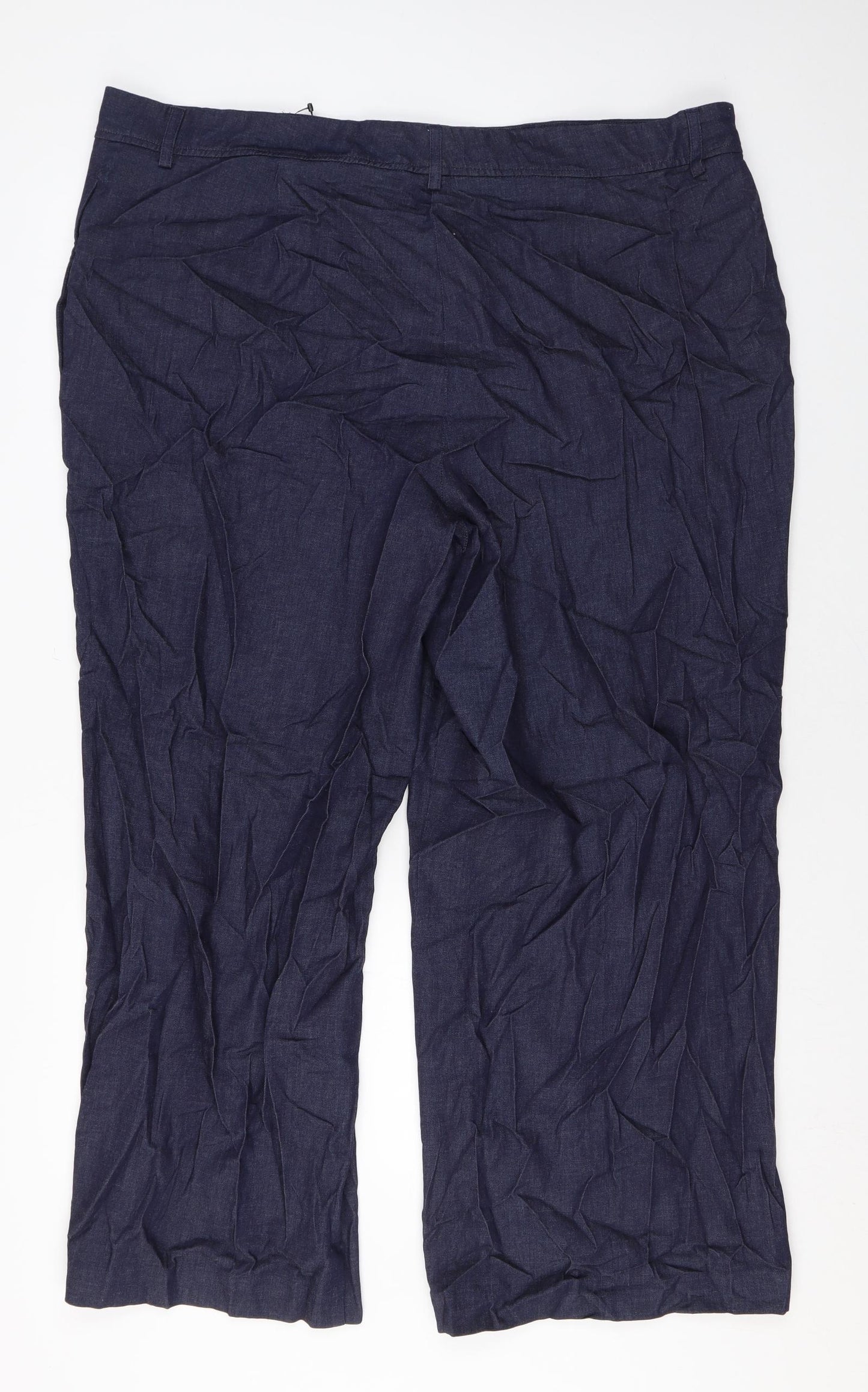 Marks and Spencer Womens Blue Cotton Trousers Size 22 L26 in Regular Zip