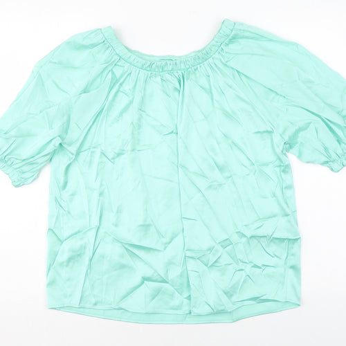 Marks and Spencer Womens Green Polyester Basic Blouse Size 8 Scoop Neck