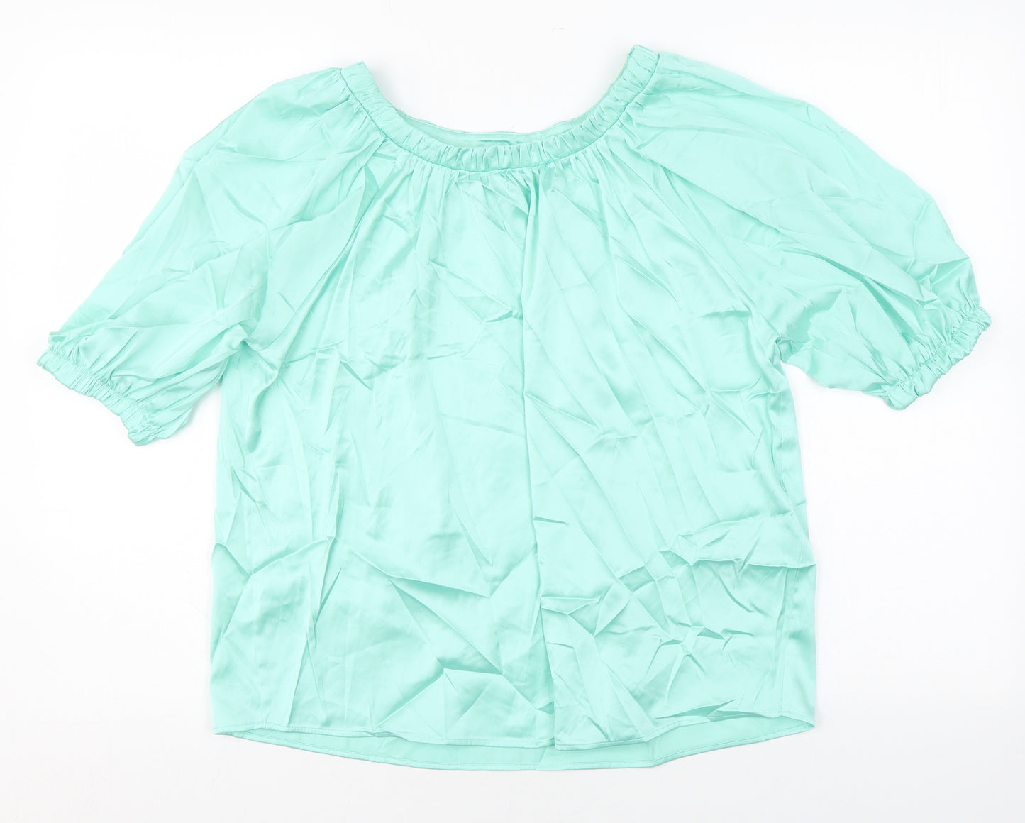 Marks and Spencer Womens Green Polyester Basic Blouse Size 8 Scoop Neck
