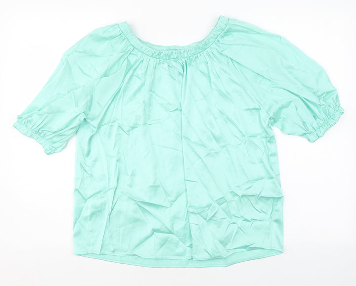 Marks and Spencer Womens Green Polyester Basic Blouse Size 8 Scoop Neck