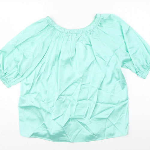 Marks and Spencer Womens Green Polyester Basic Blouse Size 8 Scoop Neck
