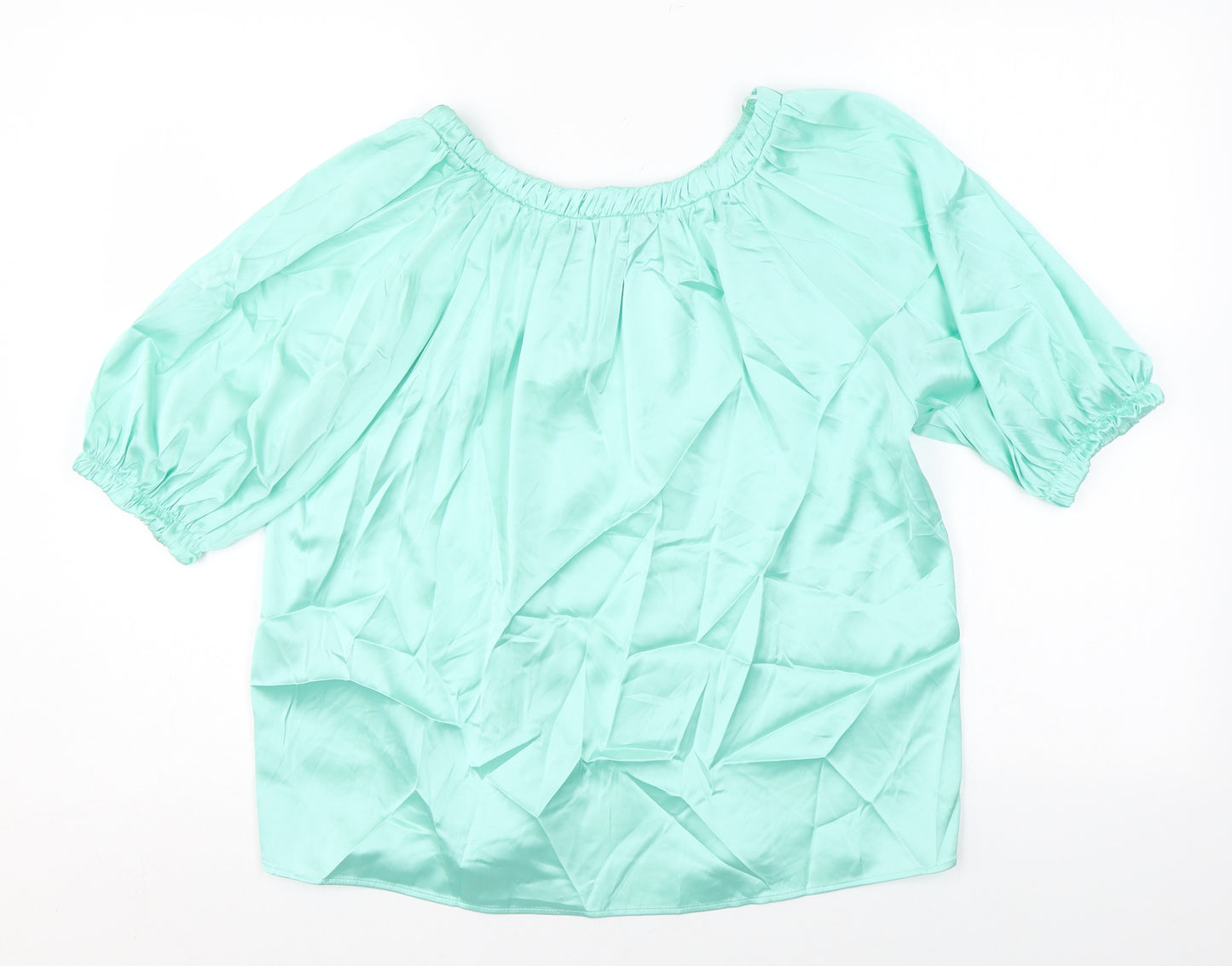 Marks and Spencer Womens Green Polyester Basic Blouse Size 8 Scoop Neck