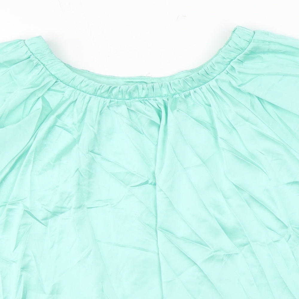 Marks and Spencer Womens Green Polyester Basic Blouse Size 8 Scoop Neck