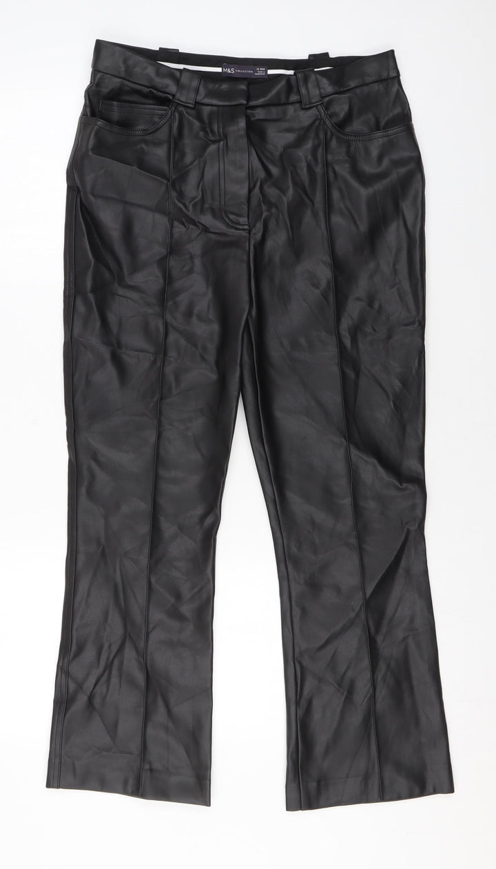 Marks and Spencer Womens Black Polyester Trousers Size 12 L25 in Regular Zip