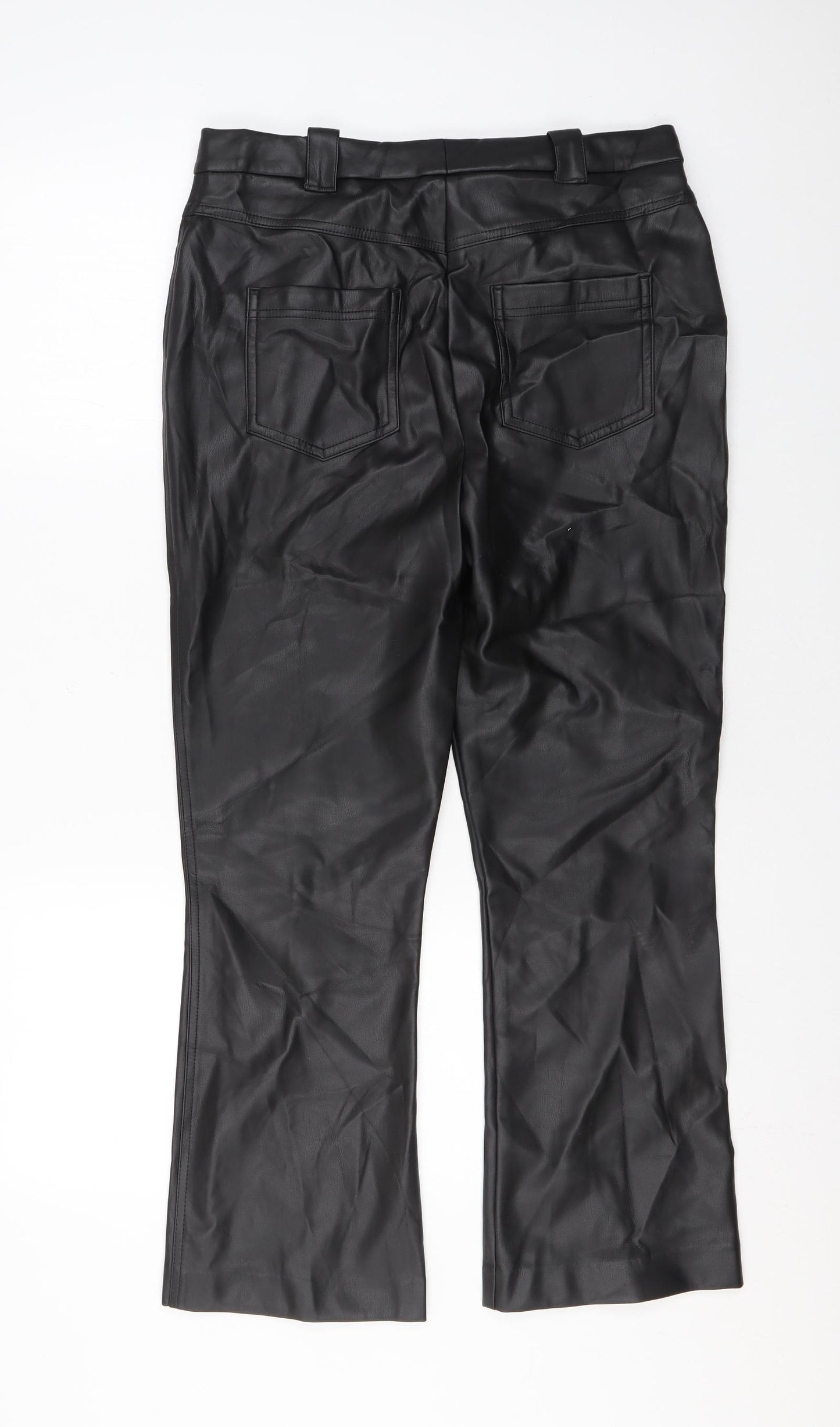 Marks and Spencer Womens Black Polyester Trousers Size 12 L25 in Regular Zip