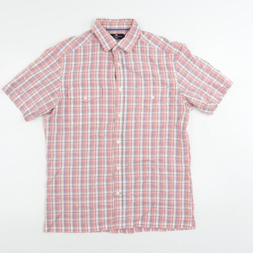 Blue Harbour Mens Pink Plaid Viscose Button-Up Size M Collared Button
