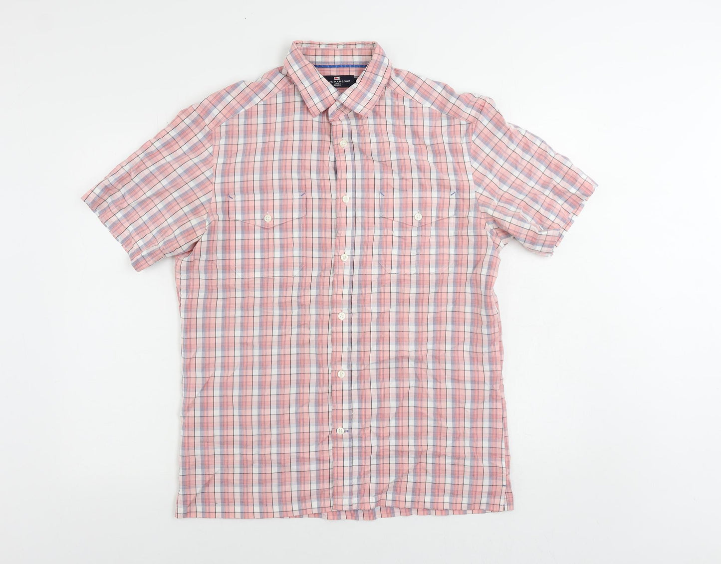 Blue Harbour Mens Pink Plaid Viscose Button-Up Size M Collared Button