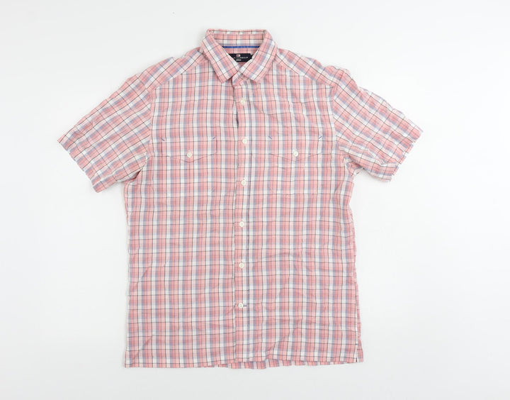 Blue Harbour Mens Pink Plaid Viscose Button-Up Size M Collared Button