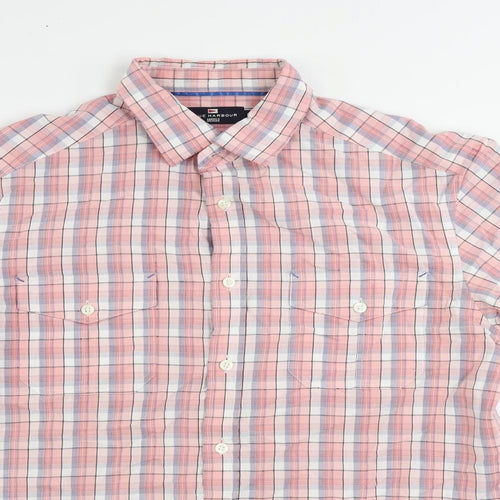Blue Harbour Mens Pink Plaid Viscose Button-Up Size M Collared Button