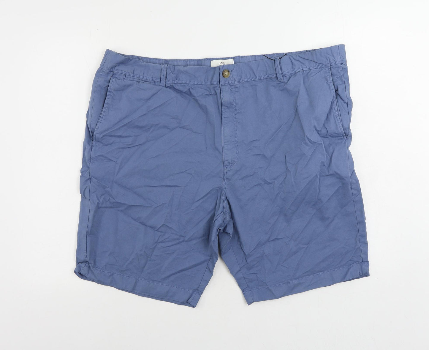 Marks and Spencer Mens Blue Cotton Chino Shorts Size 44 in L9 in Regular Zip