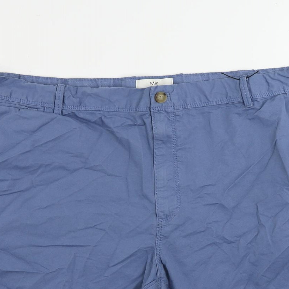 Marks and Spencer Mens Blue Cotton Chino Shorts Size 44 in L9 in Regular Zip