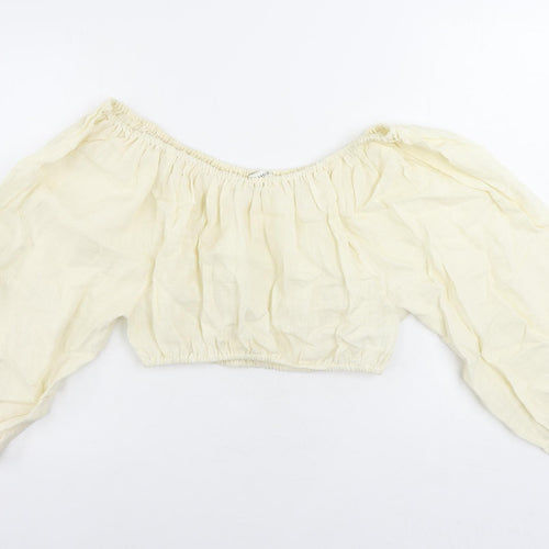 Pretty Lavish Womens Ivory Linen Cropped Blouse Size S Off the Shoulder