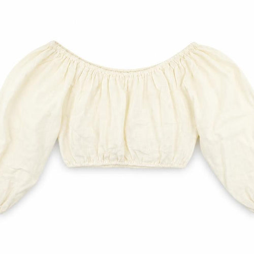 Pretty Lavish Womens Ivory Linen Cropped Blouse Size S Off the Shoulder