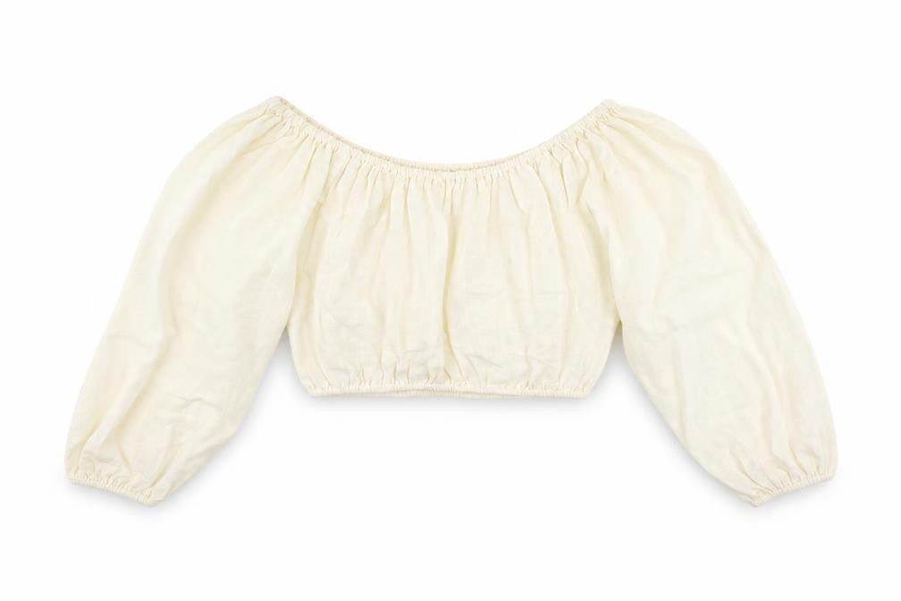 Pretty Lavish Womens Ivory Linen Cropped Blouse Size S Off the Shoulder