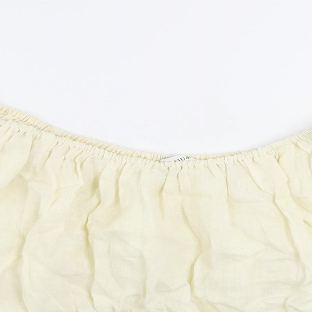 Pretty Lavish Womens Ivory Linen Cropped Blouse Size S Off the Shoulder