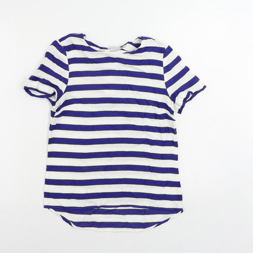 H&M Womens Blue Striped Viscose Basic Blouse Size 8 Round Neck