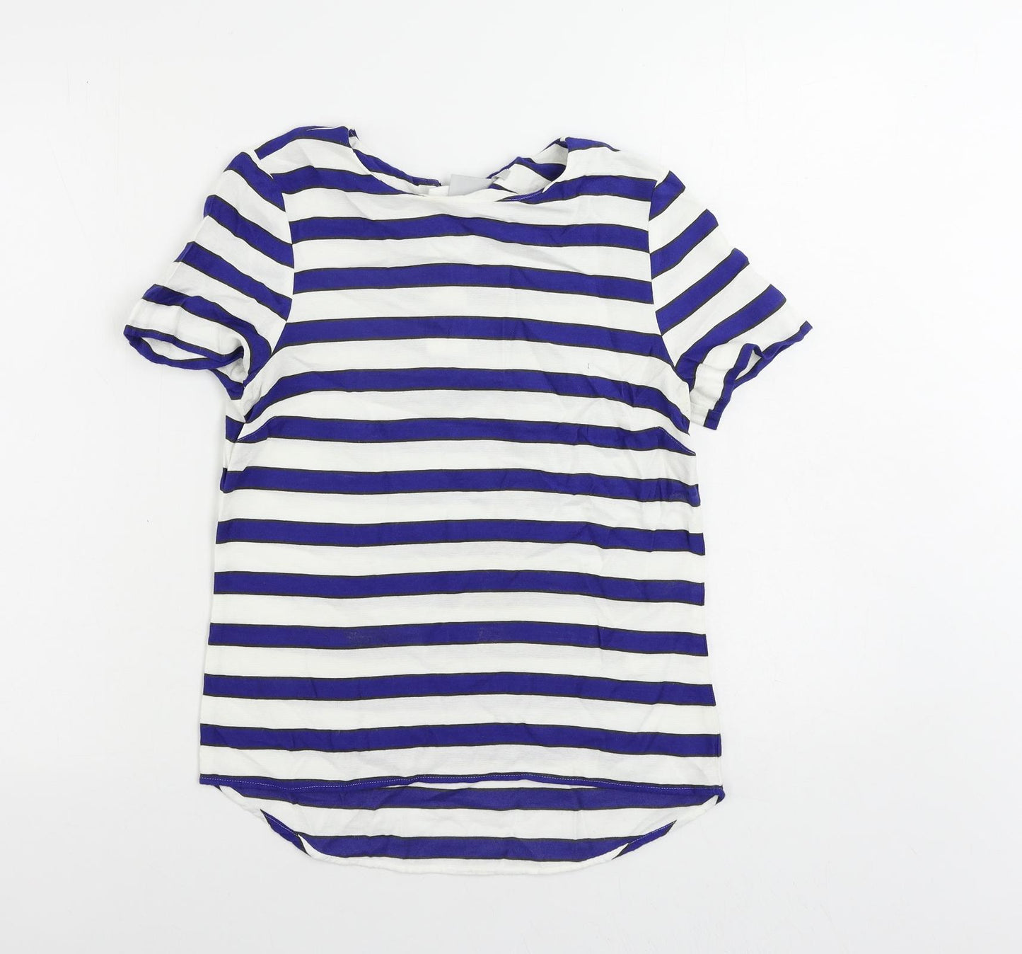 H&M Womens Blue Striped Viscose Basic Blouse Size 8 Round Neck