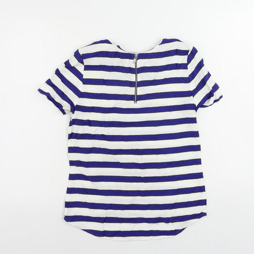H&M Womens Blue Striped Viscose Basic Blouse Size 8 Round Neck