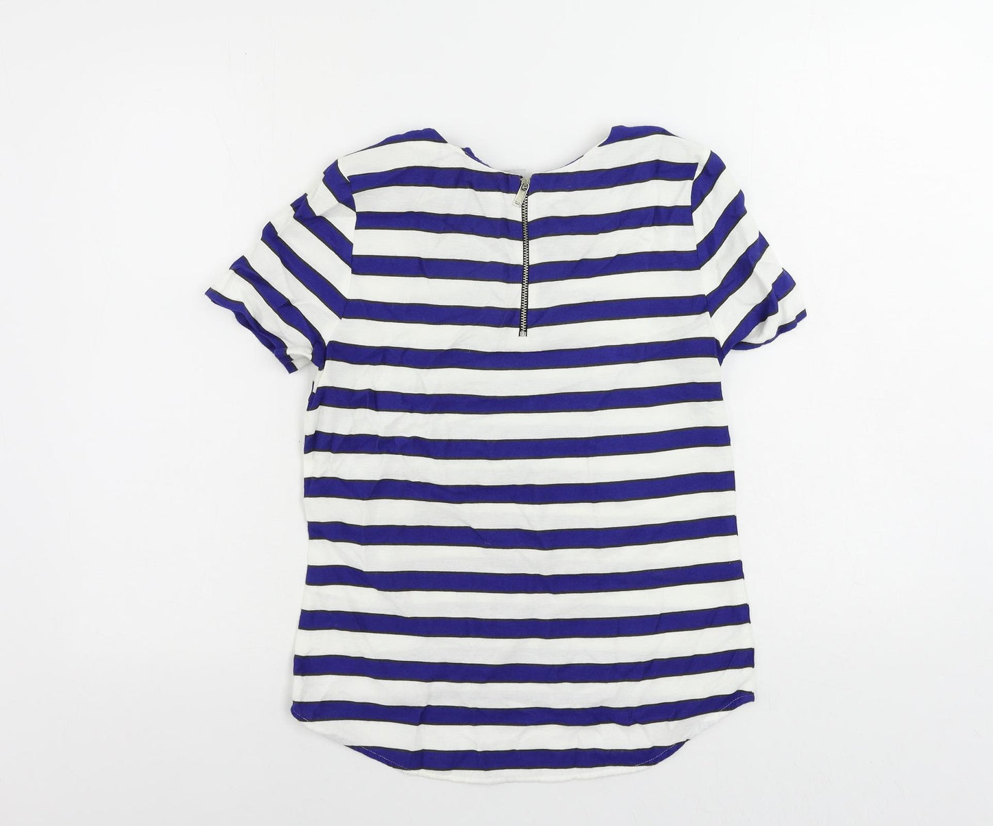H&M Womens Blue Striped Viscose Basic Blouse Size 8 Round Neck