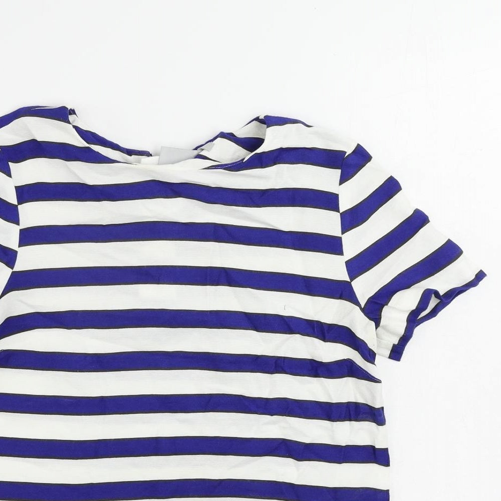 H&M Womens Blue Striped Viscose Basic Blouse Size 8 Round Neck
