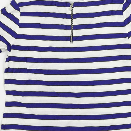 H&M Womens Blue Striped Viscose Basic Blouse Size 8 Round Neck
