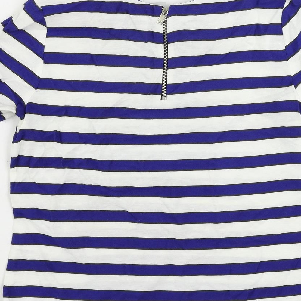 H&M Womens Blue Striped Viscose Basic Blouse Size 8 Round Neck