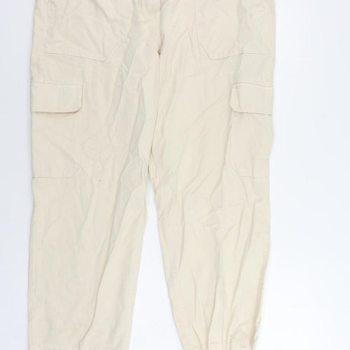 Marks and Spencer Womens Beige Cotton Cargo Trousers Size 20 L27 in Regular Zip