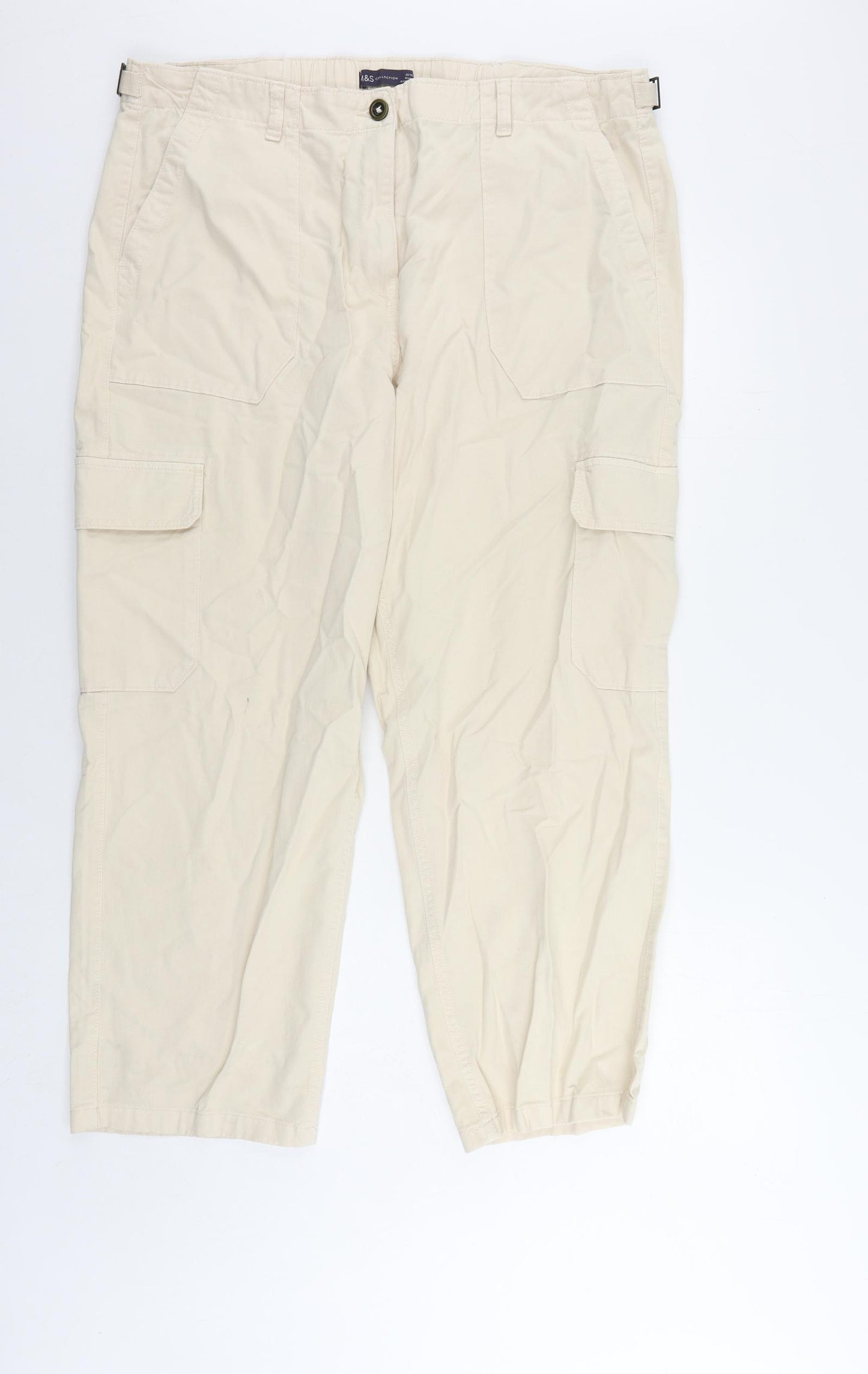 Marks and Spencer Womens Beige Cotton Cargo Trousers Size 20 L27 in Regular Zip