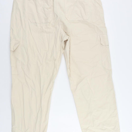 Marks and Spencer Womens Beige Cotton Cargo Trousers Size 20 L27 in Regular Zip