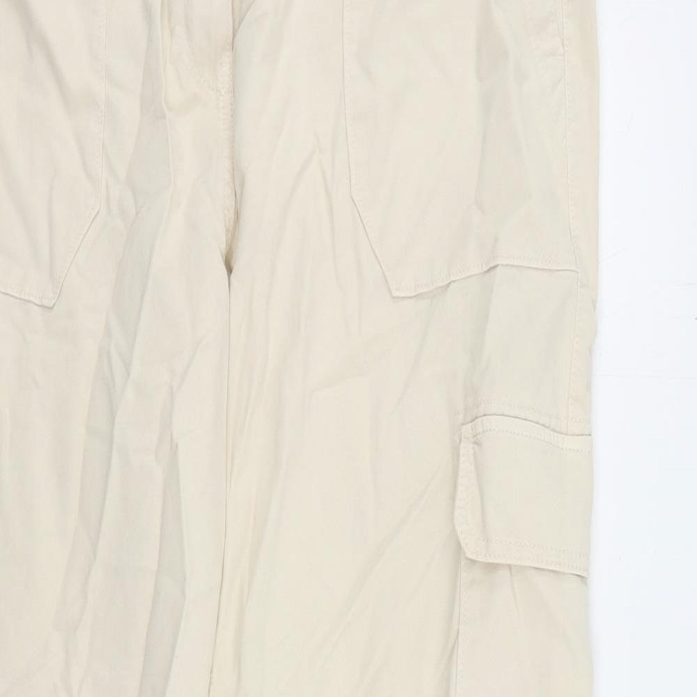 Marks and Spencer Womens Beige Cotton Cargo Trousers Size 20 L27 in Regular Zip