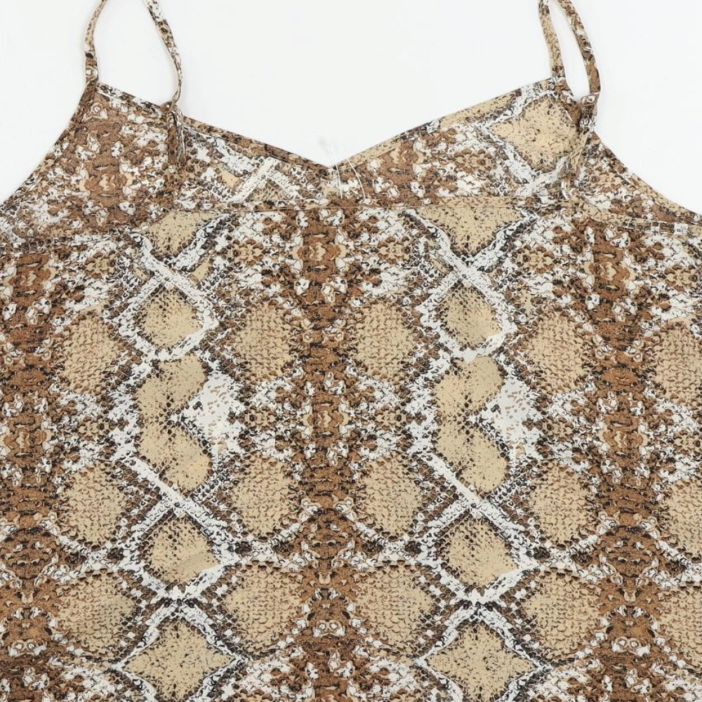 Marks and Spencer Womens Brown Animal Print Polyester Camisole Tank Size 12 V-Neck
