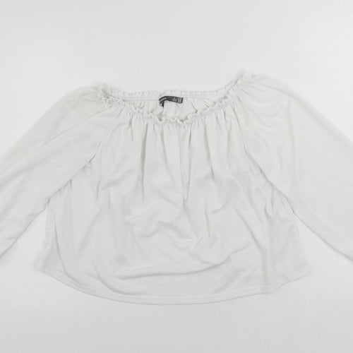Bershka Womens White Polyester Cropped Blouse Size S Boat Neck