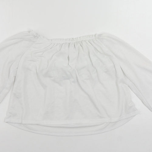 Bershka Womens White Polyester Cropped Blouse Size S Boat Neck