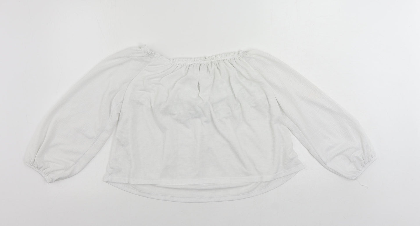 Bershka Womens White Polyester Cropped Blouse Size S Boat Neck