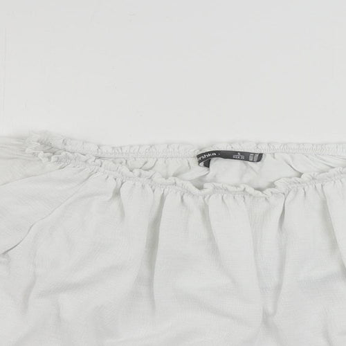 Bershka Womens White Polyester Cropped Blouse Size S Boat Neck