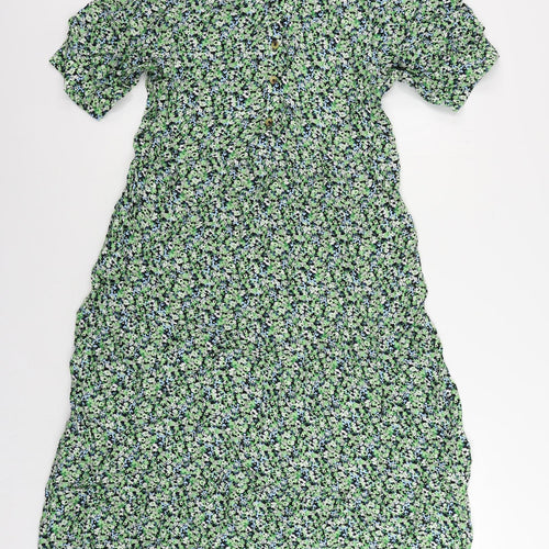 Marks and Spencer Womens Gold Floral Viscose A-Line Size 12 V-Neck Button