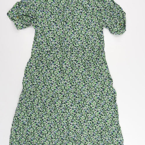 Marks and Spencer Womens Gold Floral Viscose A-Line Size 12 V-Neck Button