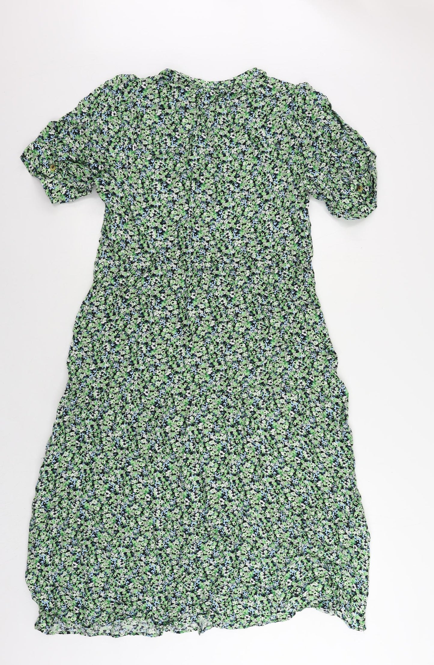 Marks and Spencer Womens Gold Floral Viscose A-Line Size 12 V-Neck Button