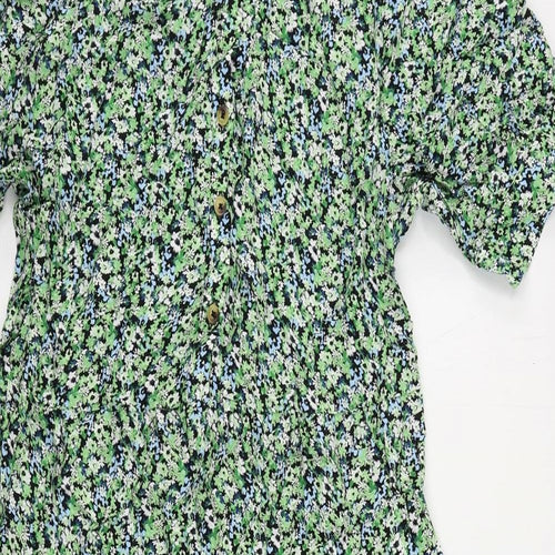 Marks and Spencer Womens Gold Floral Viscose A-Line Size 12 V-Neck Button