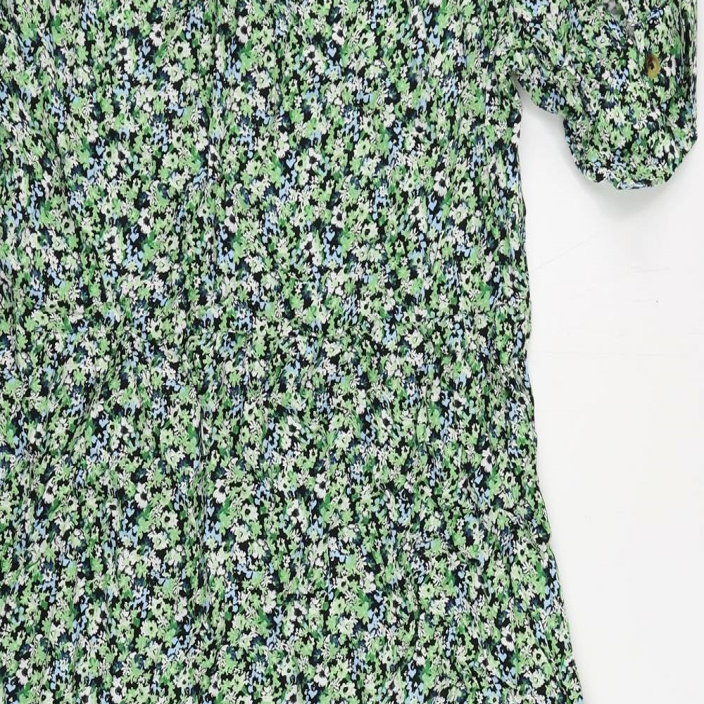 Marks and Spencer Womens Gold Floral Viscose A-Line Size 12 V-Neck Button