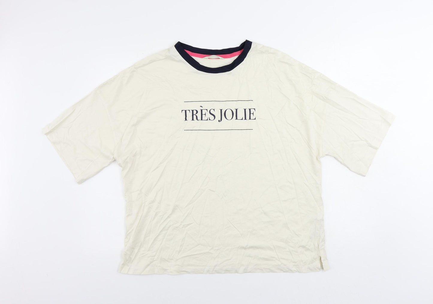 Marks and Spencer Womens Ivory Cotton Basic T-Shirt Size L Crew Neck