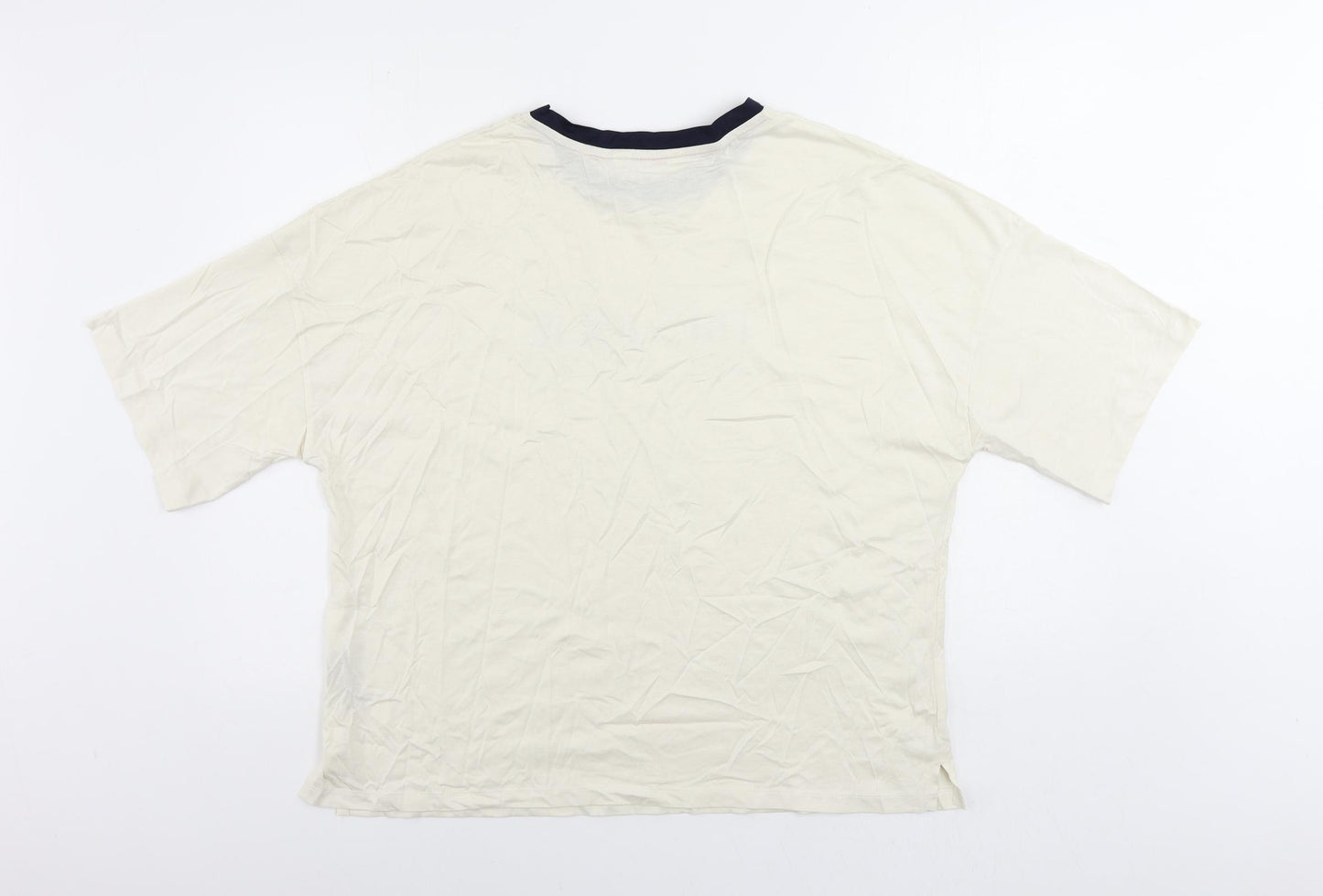 Marks and Spencer Womens Ivory Cotton Basic T-Shirt Size L Crew Neck