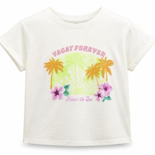 Marks and Spencer Girls Ivory Cotton Pullover T-Shirt Size 10-11 Years Crew Neck Pullover - Vacay
